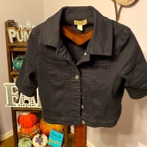 One World XS black denim jacket.